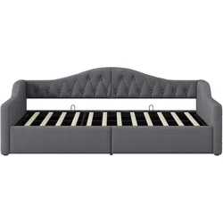 OKWISH Tagesbett aus MDF und Sperrholz, Grau, 90x200 cm, mit LED-Beleuchtung und Stauraum