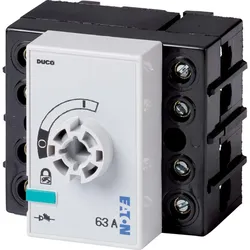 Eaton 1314002 Lasttrennschalter, DCM, 63 A, 3P + N (nicht schaltbar), STOPP-Funktion optional, ohne Drehgriff und Antriebsachse, Horizontalanschluss