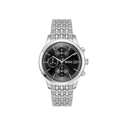 Chronograph BOSS "STRATUS", silber (silberfarben, schwarz, schwarz), Armbanduhren, Herren, silberfarben, Chronograph, Quarzuhr, Armbanduhr, Herrenuhr, Edelstahlarmband, analog, Tag