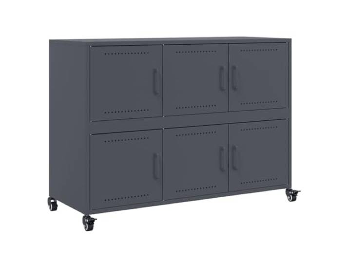 HGFDVCMR Sideboard Anthrazit 100,5x39x72 cm Stahl Schrank mit 6 Türen Flexibler Metallschrank auf Rollen mit 6 Fachfächern für Wohnzimmer und Büro, pflegeleichte Oberfläche aus Stahl.
