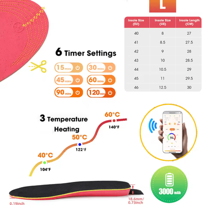 Inspire Curations Smart APP Controlled Heated Insoles With Rechargeable Foot Warming Technology eur 41 46 Insole usb 5v