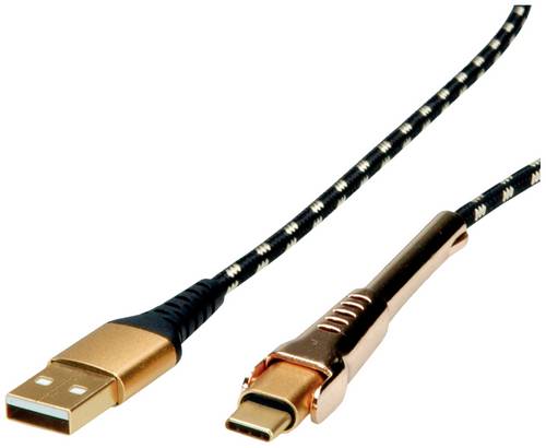 Roline USB-Kabel USB 2.0 USB-A Stecker, USB-C Stecker 1.00m Schwarz, Gold Geschirmt 11.02.8920