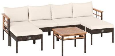 Costway Patio Rattan Chairs with Ottomans and Side Table for Backyard-White
