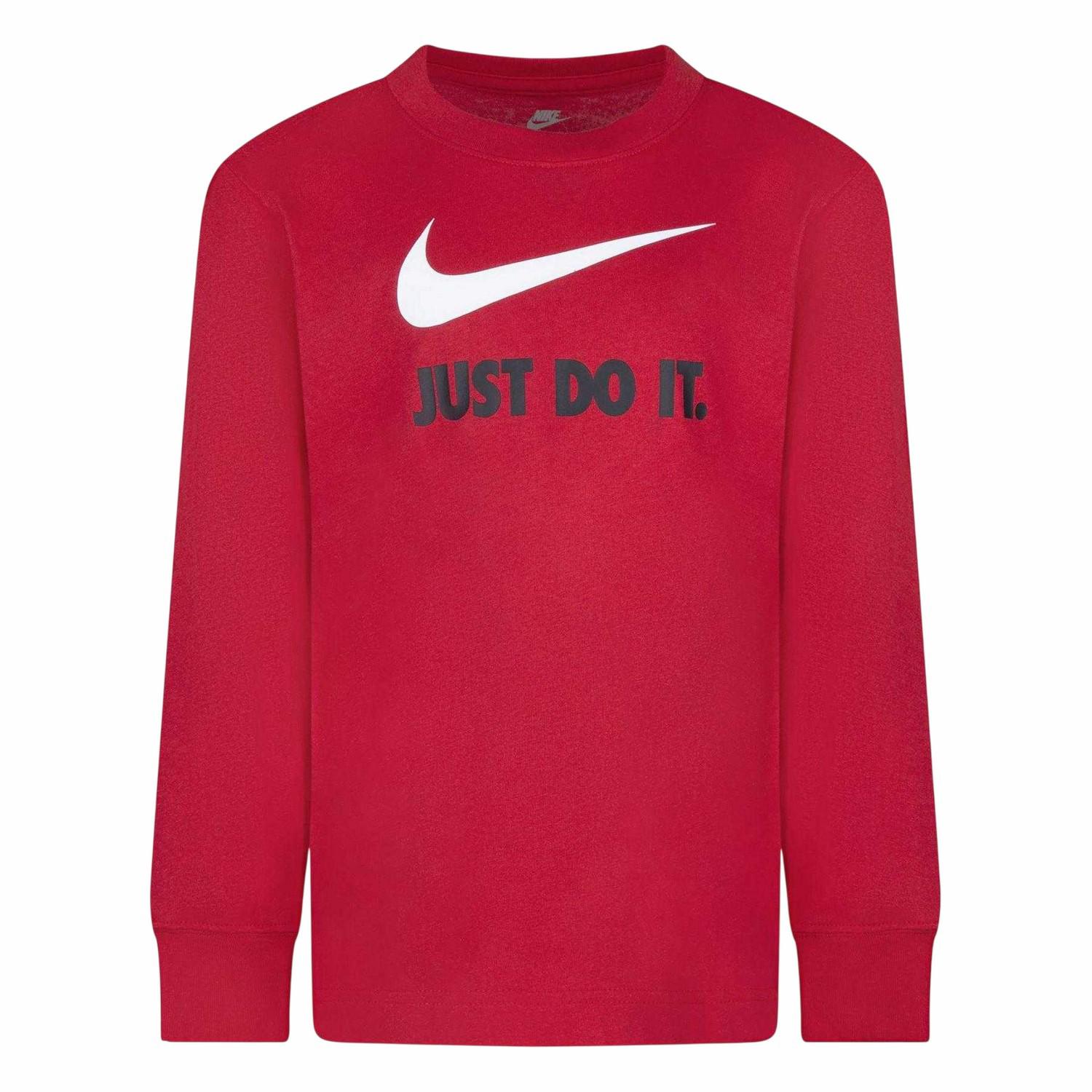 Nike Kinder-T-shirt met lange mouwen en 'Just Do It'-swoosh (Universiteitsrood)