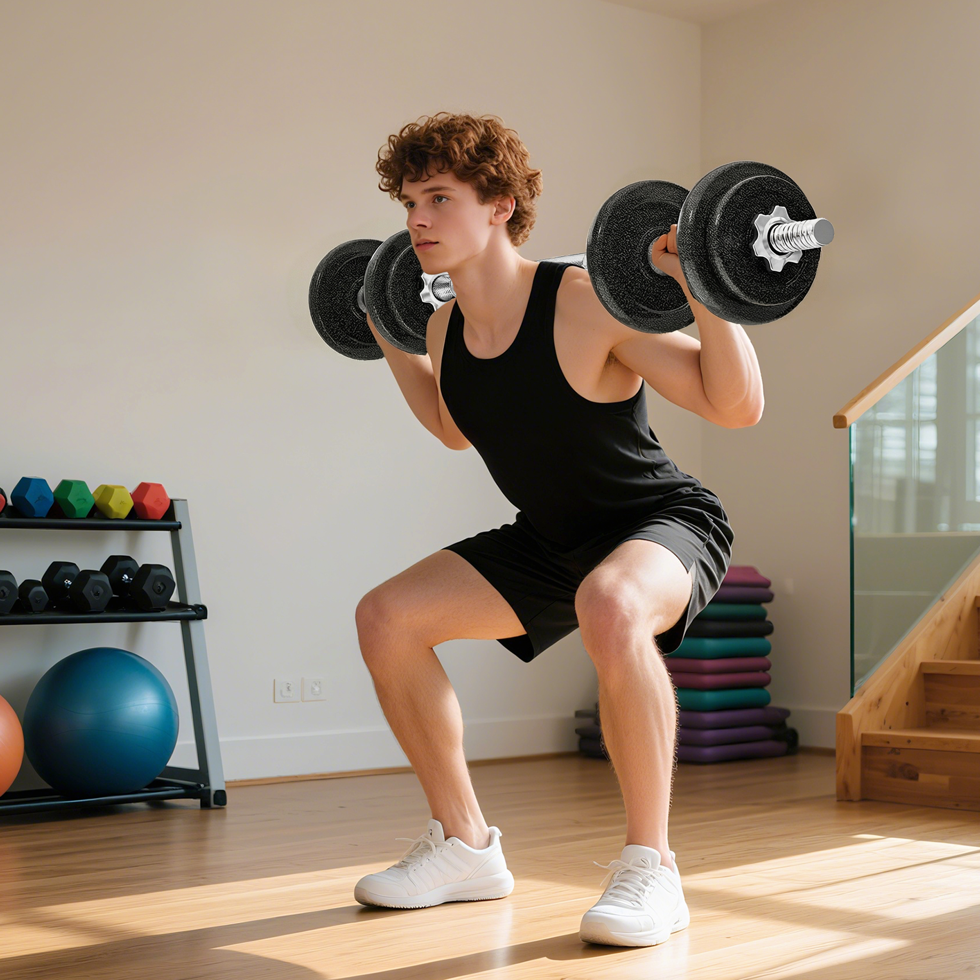 Sportnow Set Pesi e Bilanciere da 20kg con Impugnature Antiscivolo, 8 Dischi Pesi, Barra Bilanciere e 2 Barre Manubri in Acciaio   Aosom Italy