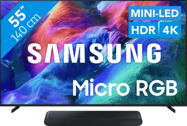 Samsung 55 inch R85H Micro RGB LED TV (2026) met Samsung HW-S60D Soundbar Zwart (2024)