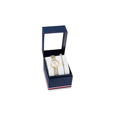 Quarzuhr TOMMY HILFIGER "Gift Set", gold (silberfarben, goldfarben), Armbanduhren, Damen, Quarzuhr, Armbanduhr, Damenuhr, Edelstahlarmband, Ideal auch als Geschenk