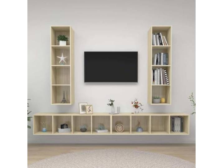 HEFZGDB TV-Wandschränke 4 STK. Sonoma-Eiche Holzwerkstoff mit reichlich Stauraum, praktische Aufbewahrungslösung für Verschiedene Gegenstände, vertikale oder horizontale Wandmontage,