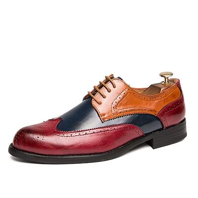 Herren Outdoor Derby-Schuhe Formale Schuhe Bullock Schuhe Wingtip-Schuhe Wanderschuhe Geschäftlich Britisch Weihnachten Party Abend PU Schnürsenkel Rot Blau Braun Farbblock Sommer Frühling