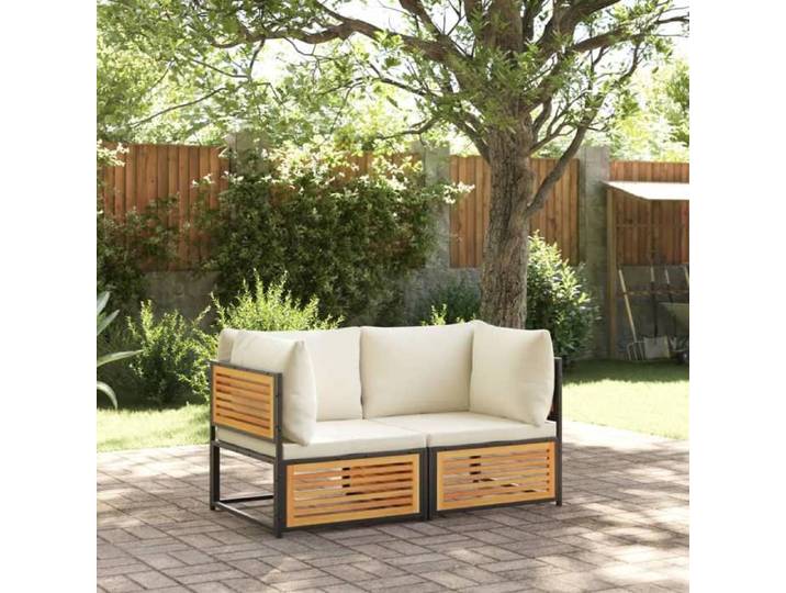 Brun Siège de jardin - Canapé d'angle - pour jardin - avec coussins - bois massif d'acacia C3774