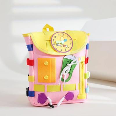 Montessori Busy Board Toddler Backpack For Fine Motor Skills & Life Skills Learn To Tie Shoes, Travel Toy Gift pink