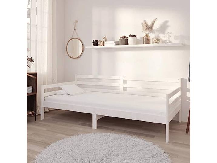 RJPLMFV Ruhebett mit Matratze, 90 x 200 cm, Weiß, massives Kiefernholz Schlafsofa, 2-in-1, robuste Latten, Nacht, Komfort, Sitzen, Wohnzimmer oder Schlafzimmer
