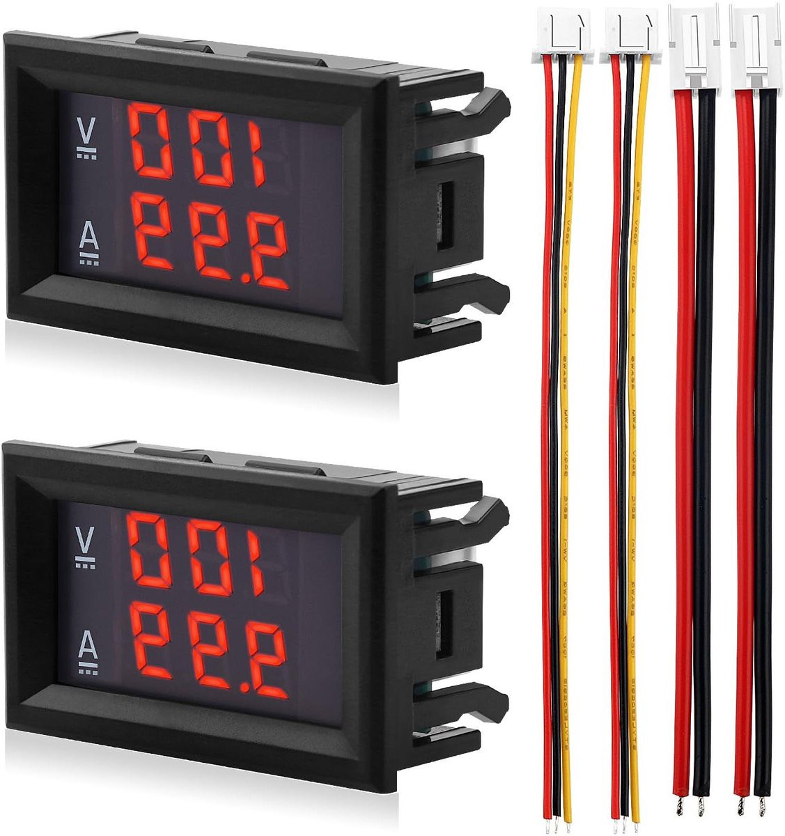 Set van 2 LED Voltmeter en Amperemeter Detectoren, DC 0-100V 10A, Rood/Zwart
