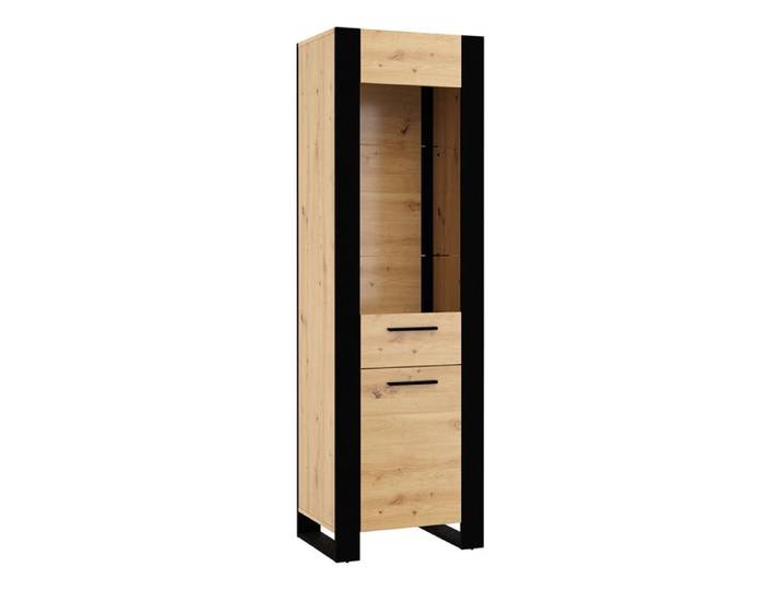 Vitrine - Nuka E - 188 cm - étagères en verre - chêne noir