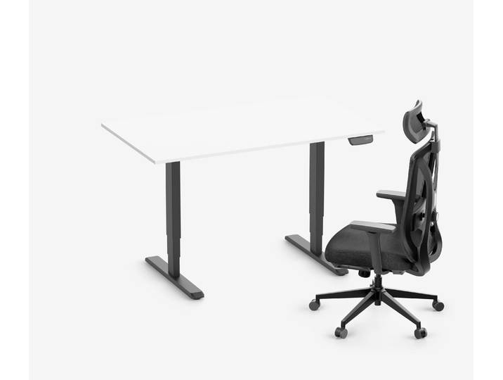 PRIMUS Schreibtisch + Stuhl VITA MESH Schwarz Normal, Sitzhöhe 44 - 52 cm 140x80 Weiß