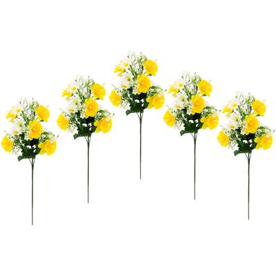 Kunstblume I.GE.A. "Osterglocken Margeriten Zweig", gelb, B:18cm H:55cm L:10cm, Obermaterial: 80% Polyester, 20% Kunststoff, Kunstpflanzen, 5er Set Gänseblümchen Narzissen Osterdeko Frühjahrsblumen für Vasen