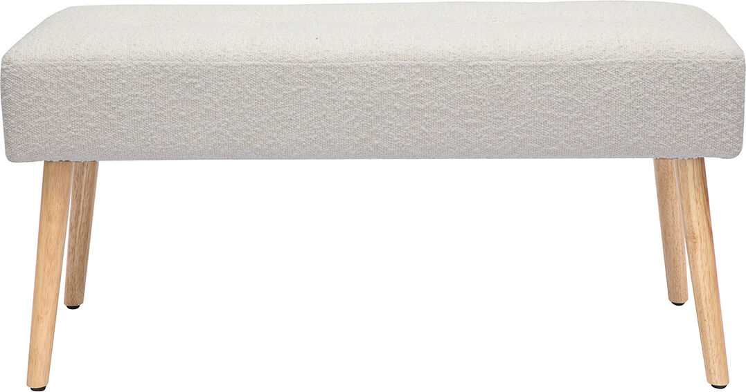 Miliboo Skandinavische Bank aus weißem Stoff mit Bouclé-Wolleffekt und hellem Holz B96 cm GUESTA