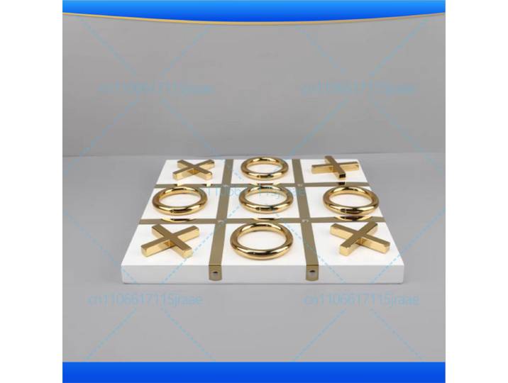 Jeu de Tic-Tac-Toe Créatif en Bois, Échiquier Géométrique, Ornements Artistiques, Décoration de Bureau, Pièces d'Échecs Dorées, Jeux d'Échecs Décontractés