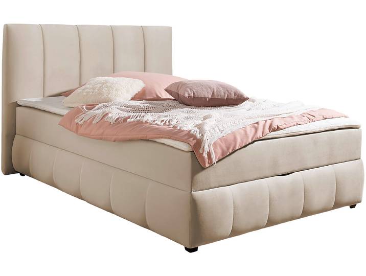 Boxbett, Samt-Velours, Beige, 152×230 cm, Mit Bettkasten & Topper, Modern, Inosign