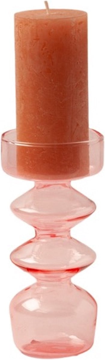 WinQ Glas Kaarsenhouder met ronde vormen, Zacht Roze, B: 7 cm, H: 15,5 cm