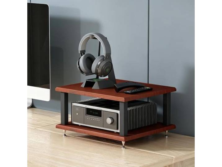 YHTCSXMD HiFi Rack, Audio Rack mit Holzablagen in 2/3/4 Ebenen Holzablagen und Metallrahmen mit Metallspitzen; Audio Geräte Rack für Wohnzimmer, Arbeitszimmer oder Büro