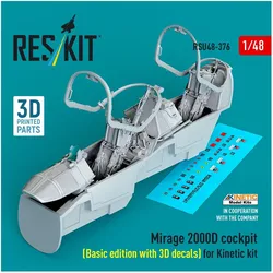 ResKit Mirage 2000D cockpit (Basic edition with 3D decals) for Kinetic kit (3D Printed)