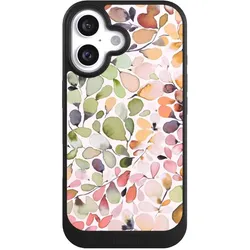 Nivocase Hülle für Apple iPhone 16 Handyhülle NIVOcore Case Schwarz Muster Pattern Eukalyptus (Apple iPhone 16), Smartphone Hülle, Schwarz