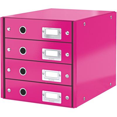 LEITZ Schubladenbox 4 Fächer Karton pink Packung mit 3 Stück