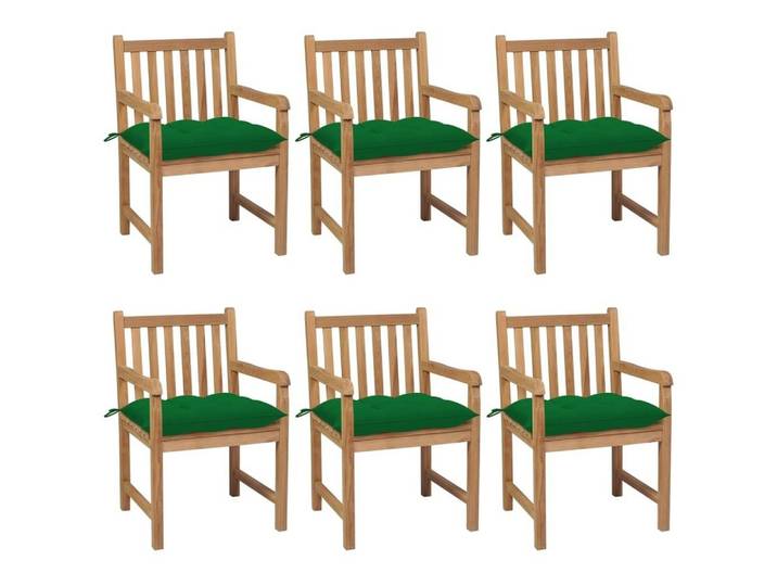 furnicato Gartenstuhl 6er-Set Gartenstühle aus Naturholz mit grünen Polstern, 58x60x90 cm (6 St), Witterungsbeständige Sitzgruppe mit Polstern für Landhausgarten