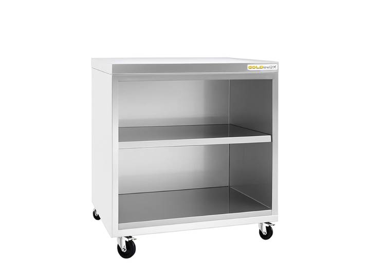 Meuble Bas Inox Ouvert 600x700 Mm Sur Roulettes Premium - Goldinox