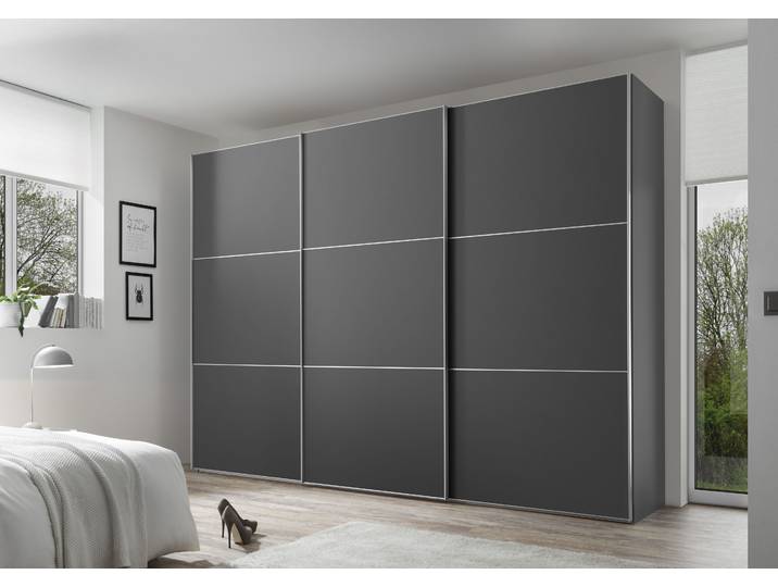 Schwebetürenschrank STAUD Includo, kurze Lieferzeit: Premium Variante in Weiß in 249cm Breite , dekor vulkan, B:298cm H:222cm T:68cm, Holzwerkstoff, Schränke, Schwebetürenschrank