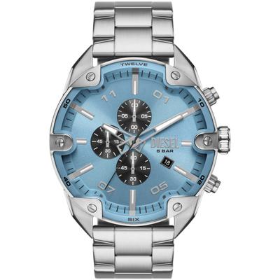 Chronograph DIESEL "Spiked", silber (silberfarben, hellblau), Armbanduhren, Herren, Chronograph, Quarzuhr, Armbanduhr, Herrenuhr, Stoppfunktion, Edelstahlarmband