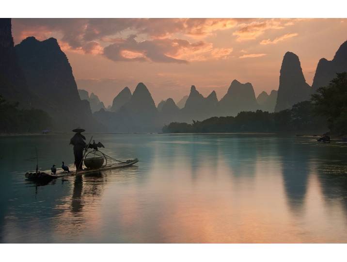 Fototapete PAPERMOON Photo-Art YAN ZHANG, LI RIVER SUNRISE , bunt, B:5m L:2,8m, Vlies, Tapeten, Fototapete