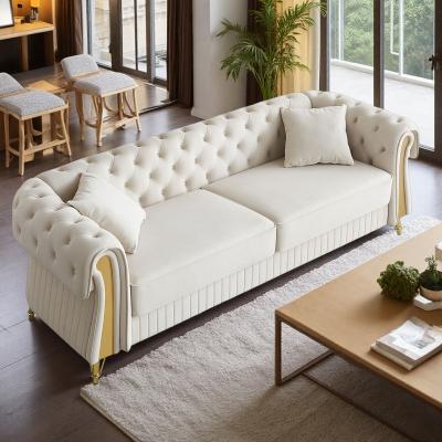 "89"" Velvet Chesterfield Sofa with Tufted Design and 2 Pillows"