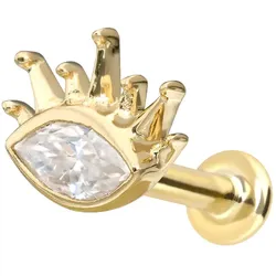 14 Karat Gold Labret mit Innengewinde MOISSANIT-OVAL + SONNENSTRAHLEN