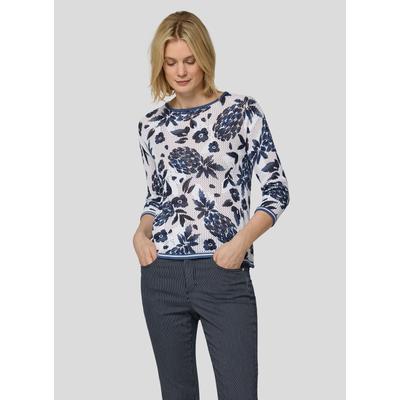 3/4 Arm-Pullover RABE, Damen, Gr. 50, blau (pazifik), Strick, Obermaterial: 100% Baumwolle, gemustert, normal hüftbedeckend, Rundhals, Pullover, im Häkel-Look