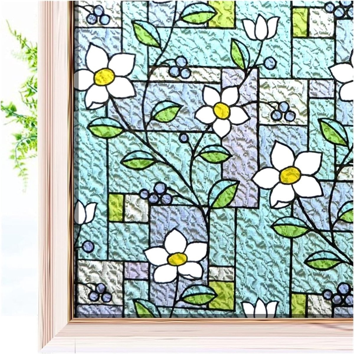 Decoratieve raamfolie met bloempatroon voor privacy, zelfklevende raamsticker, gekleurd