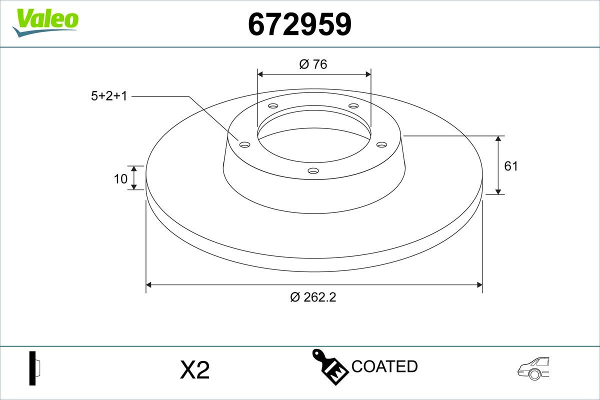 Valeo Bremsscheibe 672959 Hinterachse Voll 262mm 10mm Für Kawei Auto Hyundai (Beijing) Kia
