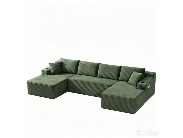 Canapé modulable 3 pièces en velours polyester côtelé vert