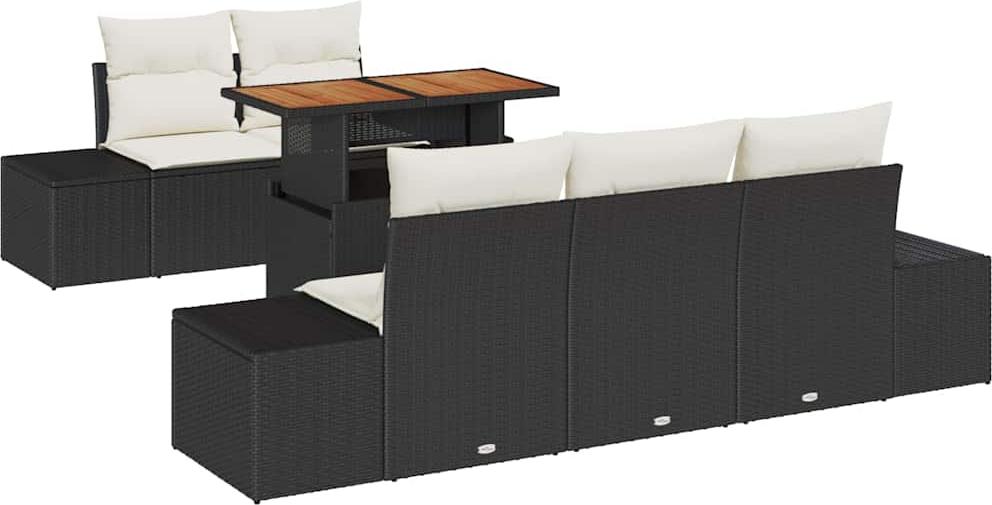 vidaXL Gartensofa-set 6 Stk. Schwarz und Creme