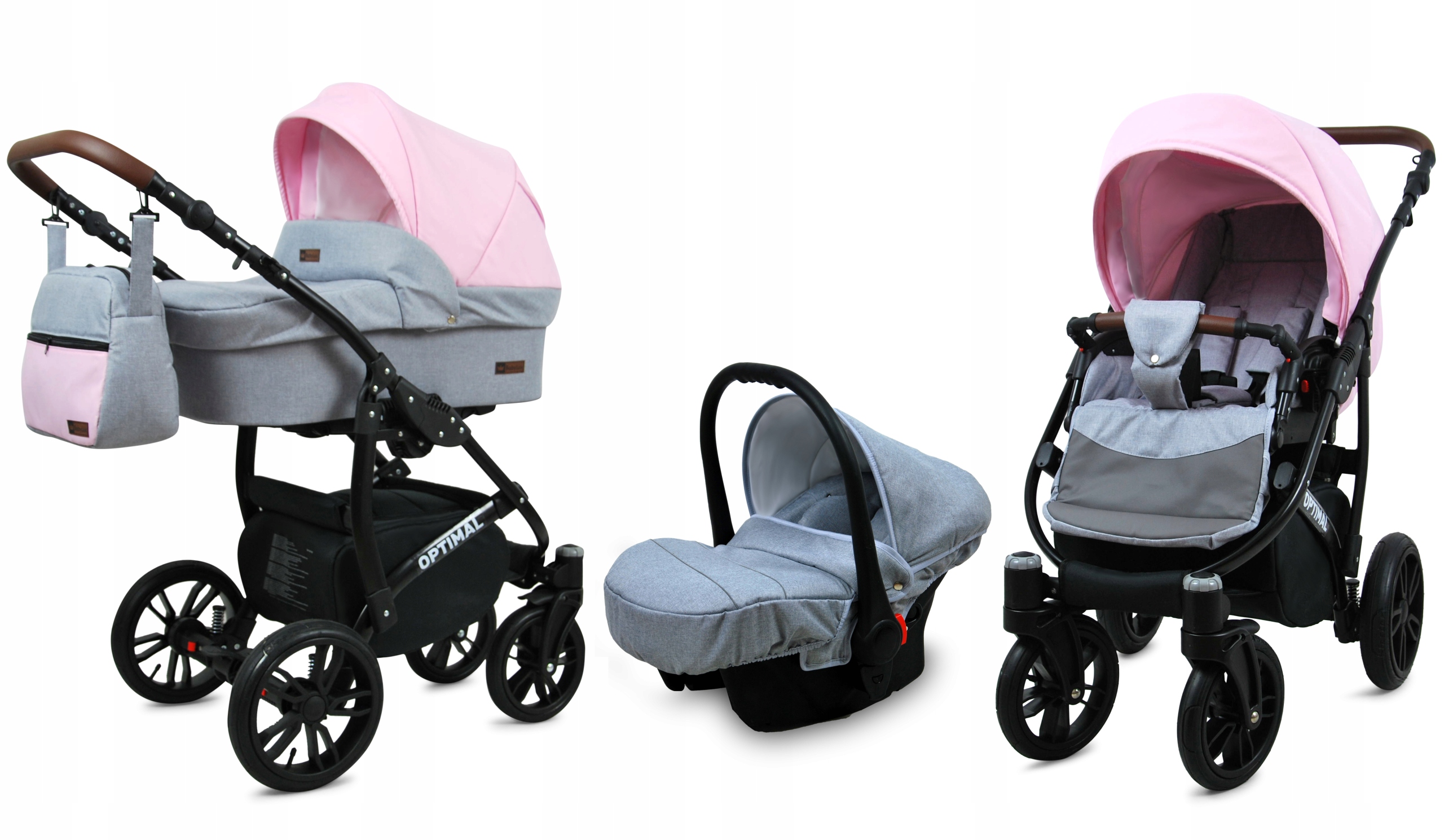 BabyLux Optimal | 3in1 Kinderwagen Set | Light Pink | Kombikinderwagen | Kinderwagenset | Buggy