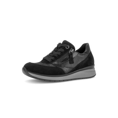 Keilsneaker GABOR, Damen, Gr. 39, Leder Textil, schwarz, Glattleder, Textil, Veloursleder, Reptilienprägung, Schuhe, Schnürer mit Reptilienprägung in Komfortweite K (=extraweit)