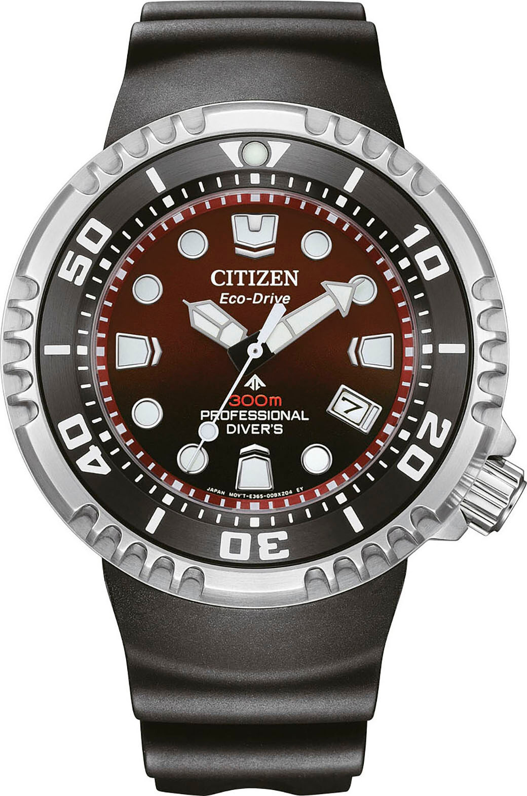 Taucheruhr CITIZEN "Promaster Professional Diver 300", schwarz (schwarz, rot, rot), Armbanduhren, Herren, silberfarben, Taucheruhr, Armbanduhr, Solar, Herrenuhr, analog, Tag, Batterie-Entladungsanzeige