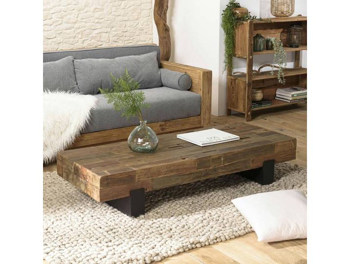Table basse poutre en bois massif recyclé MATT