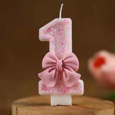 Inspired Living Pink Glitter Number Birthday Candle 3D Cake Topper Candle For Birthday Cakes 0 To 9 1
