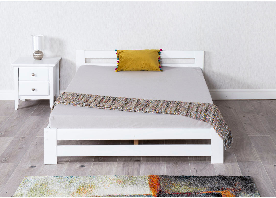 Hashtag Home Nikolas Solid Wood Bed White Double (4'6)