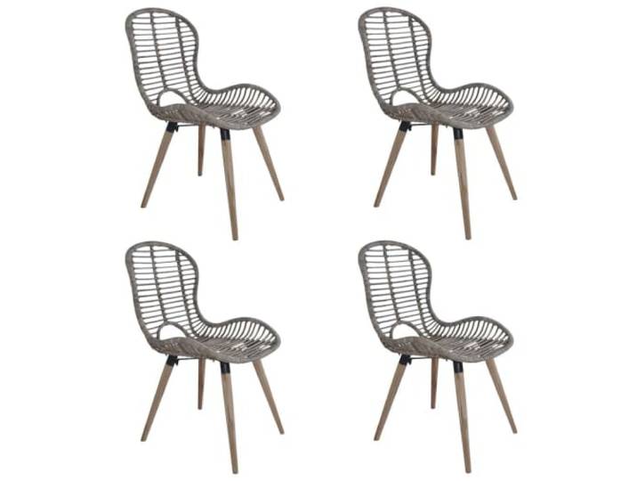 Set mit 4 Esszimmerstühlen, Rattan, Natur, Braun, Beine aus Holz, Vintage Wasserfeste Sitzfläche, einfache Reinigung, Vintage-Stil, für den täglichen Gebrauch