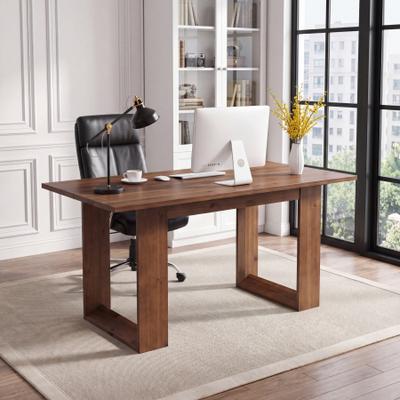 YUZHOU 63 Inch Farmhouse Rectangular Solid Wood Computer Desk, Heavy Duty U Frame Solid Legs