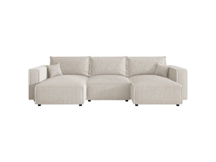 Xora Wohnlandschaft, Creme, Kunststoff, 3-4-Sitzer, Füllung: Schaumstoffflocken,Schaumstoffflocken, U-Form, 350x153 cm, Stoffauswahl, Rücken echt, Wohnzimmer, Sofas & Couches, Wohnlandschaften, Wohnlandschaft U-Form