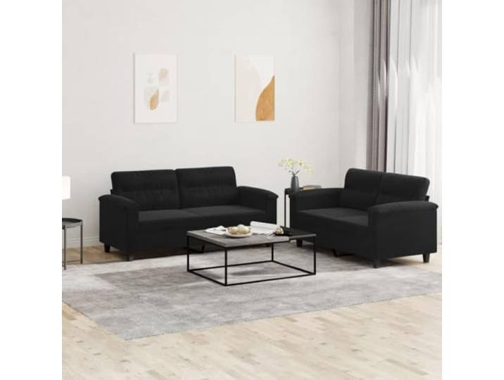 HEFZGDB 2-TLG. Sofagarnitur mit Kissen Schwarz Mikrofasergewebe Langlebig Bequem Sitzgruppe Polstermöbel Wohnzimmer